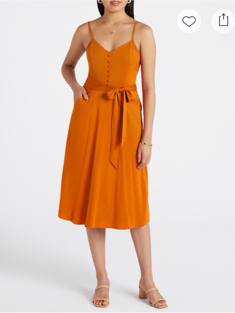 Sleeveless Tie-Waist Midi Dress in Burnt Orange